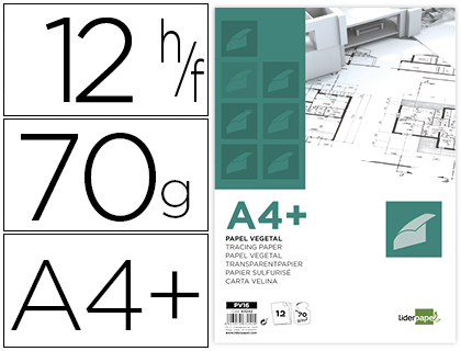 12h papel dibujo Liderpapel A4+ 70g/m² vegetal